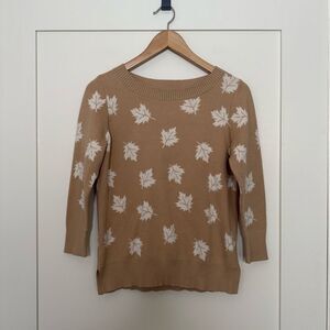 LOFT Tan Leaf Pattern Sweater